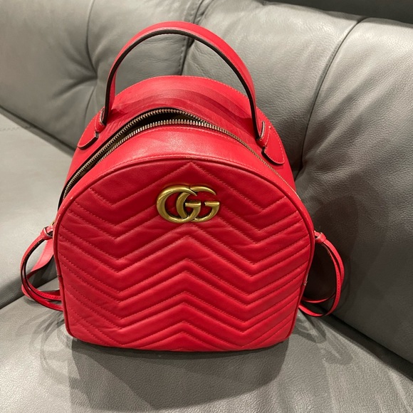 Gucci Handbags - GUCCI
Red Chevron Leather Marmont Backpack Bag